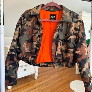 ZARA camo cropped bomber jacket